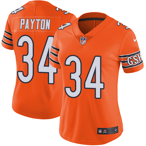 Nike Bears #34 Walter Payton Orange Women's Stitched NFL Limited Rush Jersey - Click Image to Close